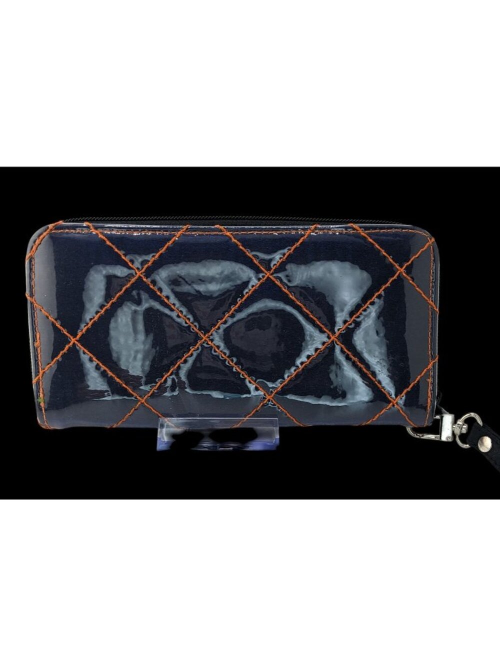 Vintage Fiorini Navy Shimmer Wallet With Orange Stitching & Green Interior